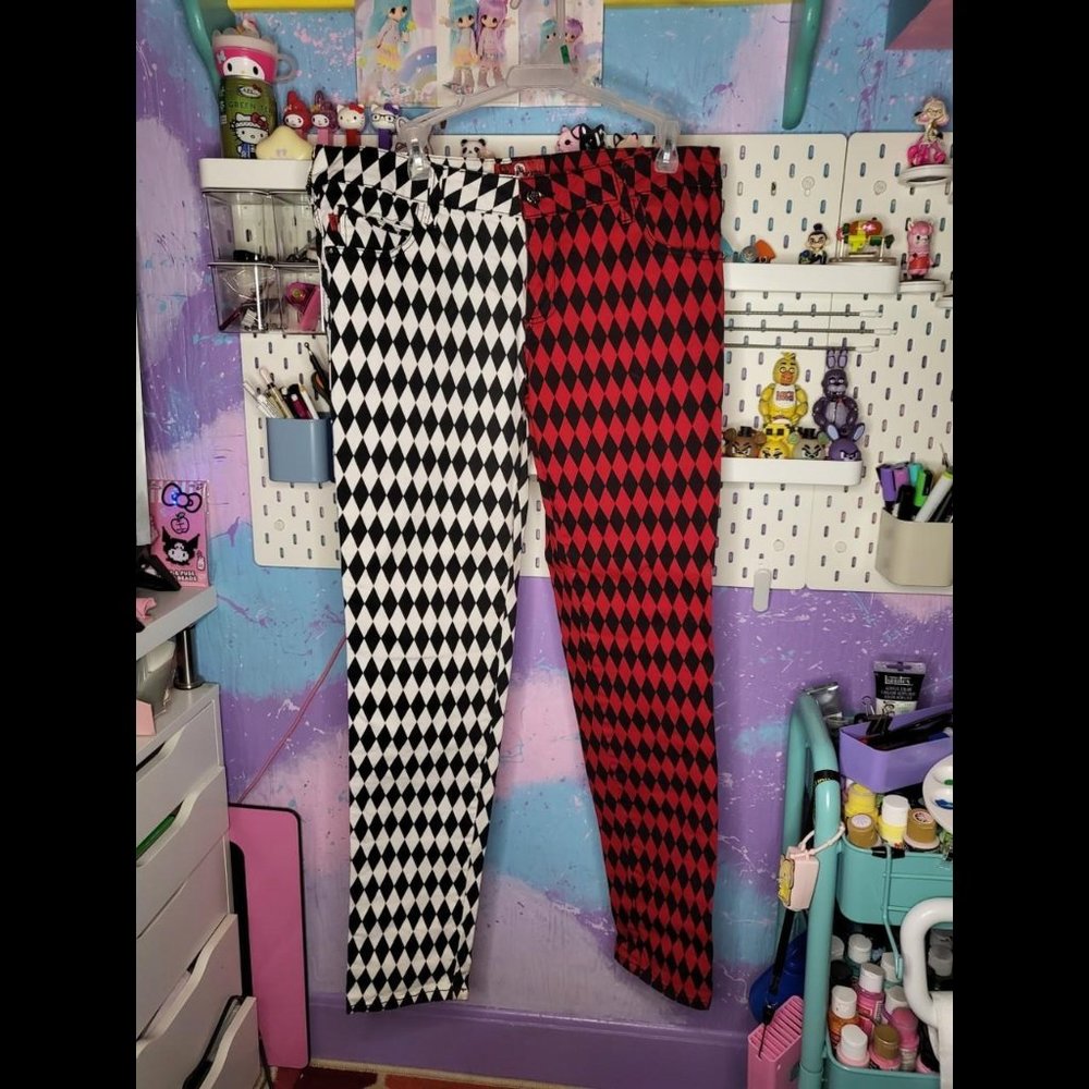 Royal Bones Red-Black White-Black Dimond split leg, skinny jeans